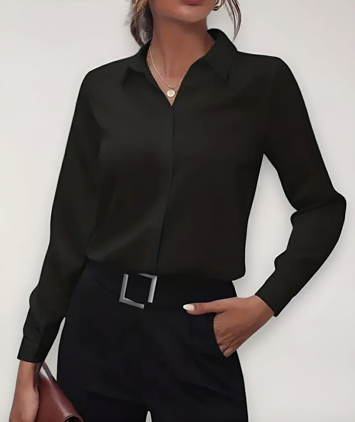 Long Sleeve Button-Up Blouse with Classic Collar 1