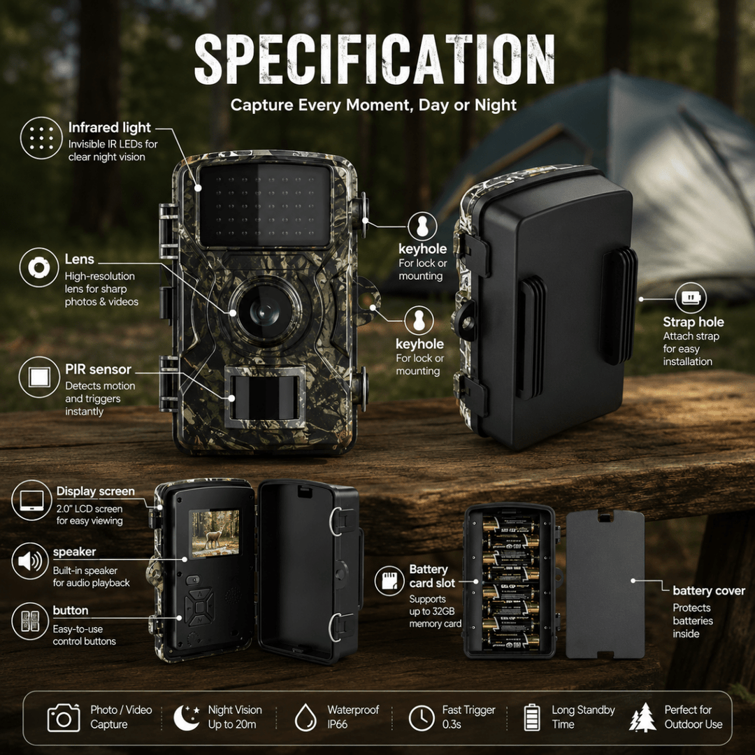 16MP Trail Camera with Night Vision and Motion Detection, Weatherproof 5