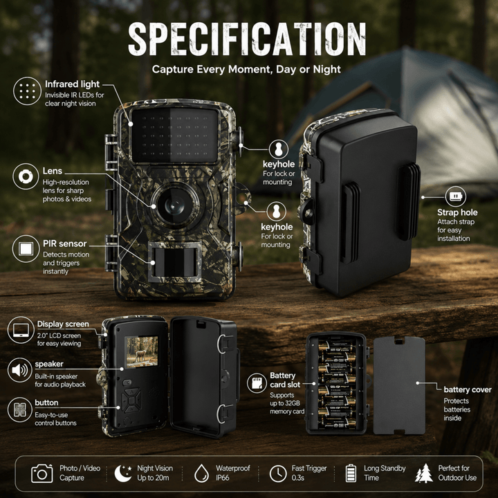 16MP Trail Camera with Night Vision and Motion Detection, Weatherproof 5