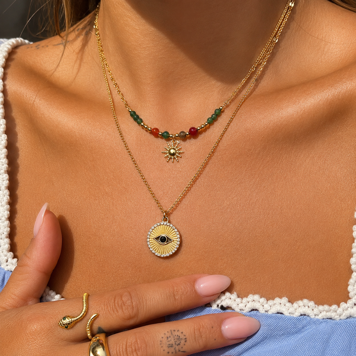 Sun Pendant Necklace with Colorful Beads 3