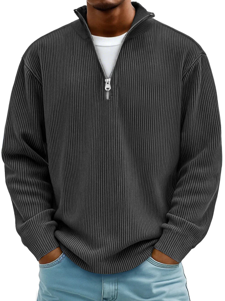 Ribbed Knit Sweater with Zip Collar 7