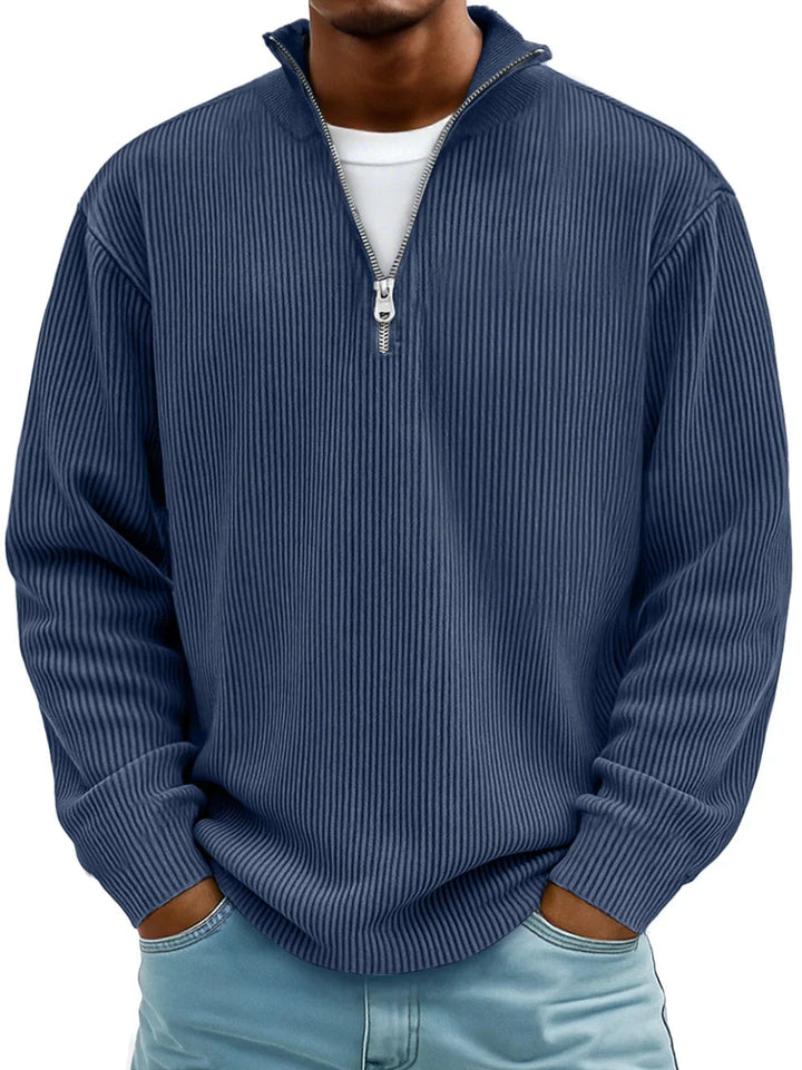 Ribbed Knit Sweater with Zip Collar 5