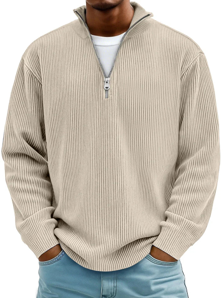 Ribbed Knit Sweater with Zip Collar 4