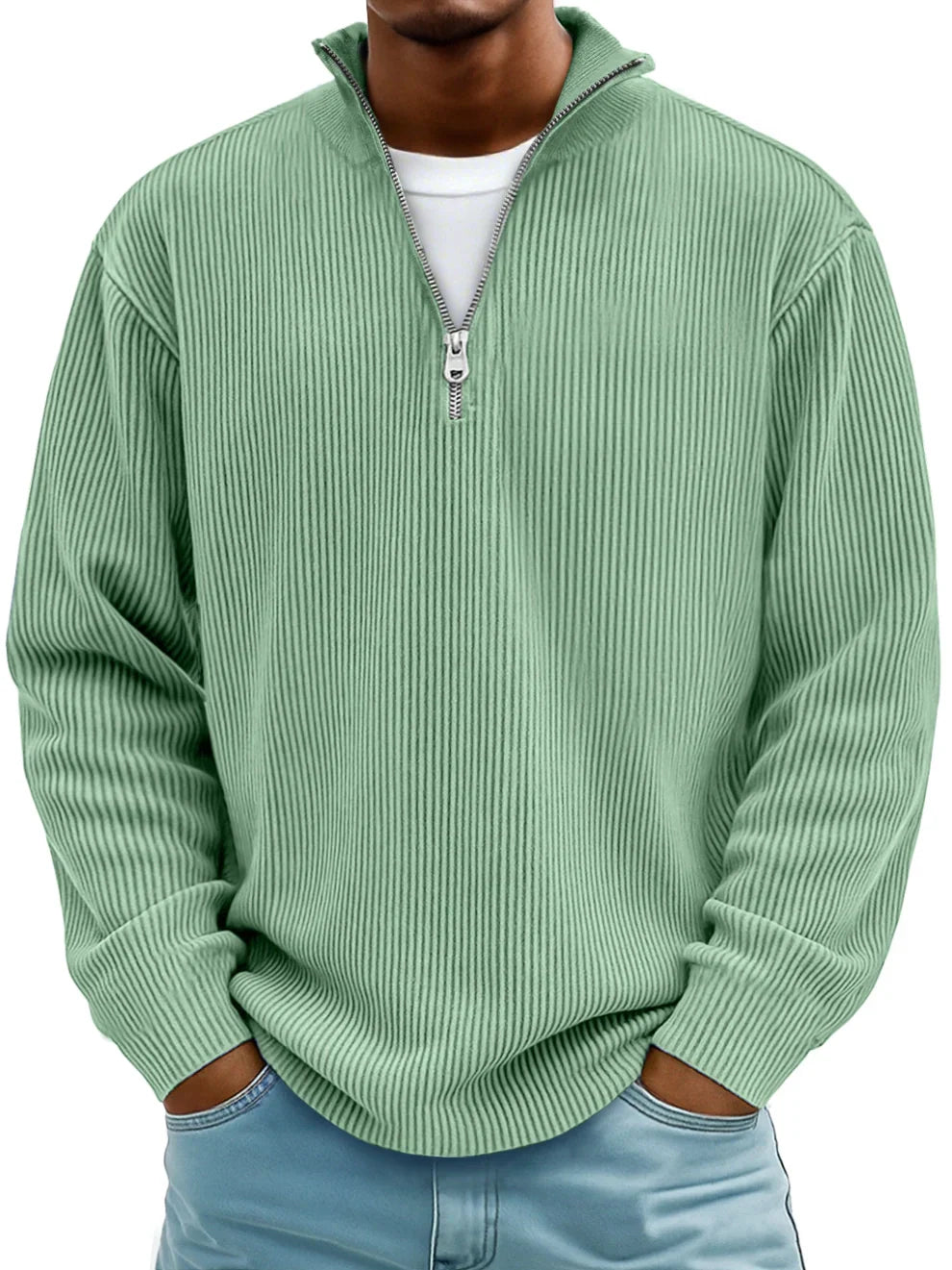 Half-Zip Sweater with Relaxed Fit and Durable Knit 8