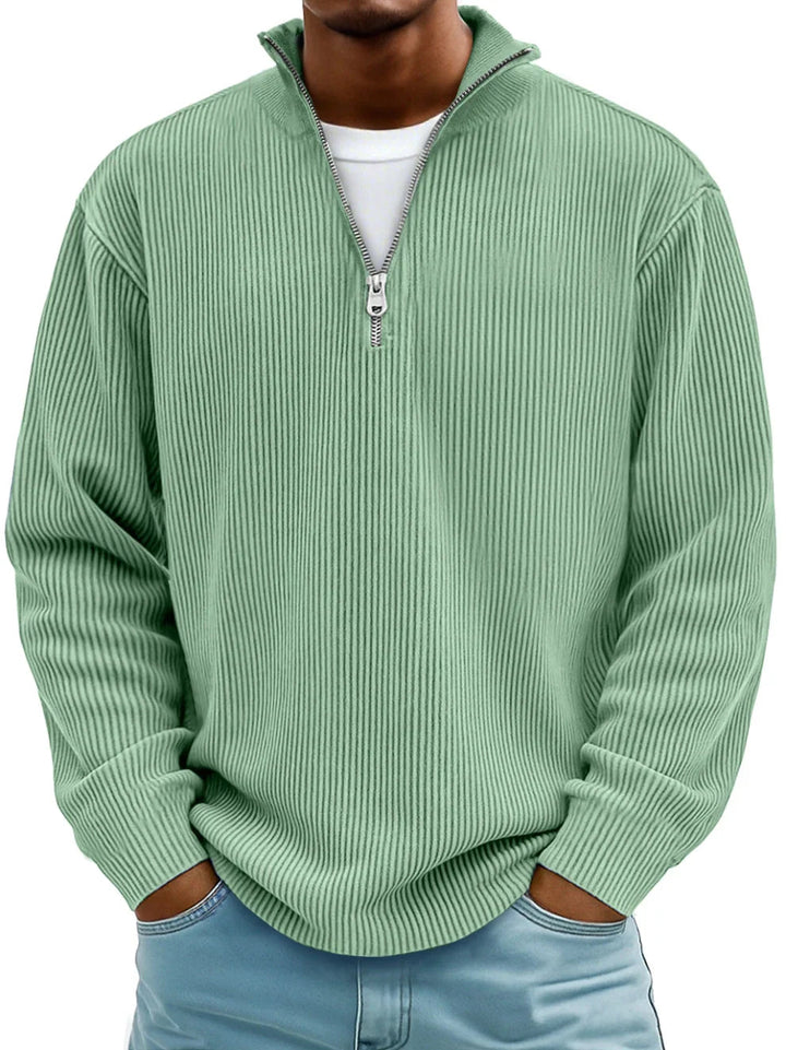 Ribbed Knit Sweater with Zip Collar 3