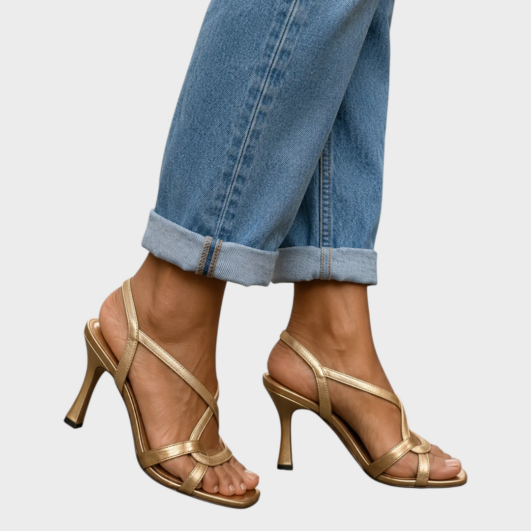 Elegant Gold Strappy Heeled Sandals 2