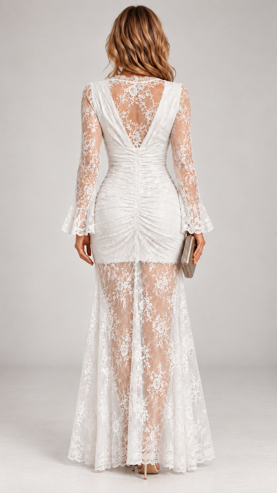 Long Lace Evening Maxi Dress with V-Neck and Side Slit 4