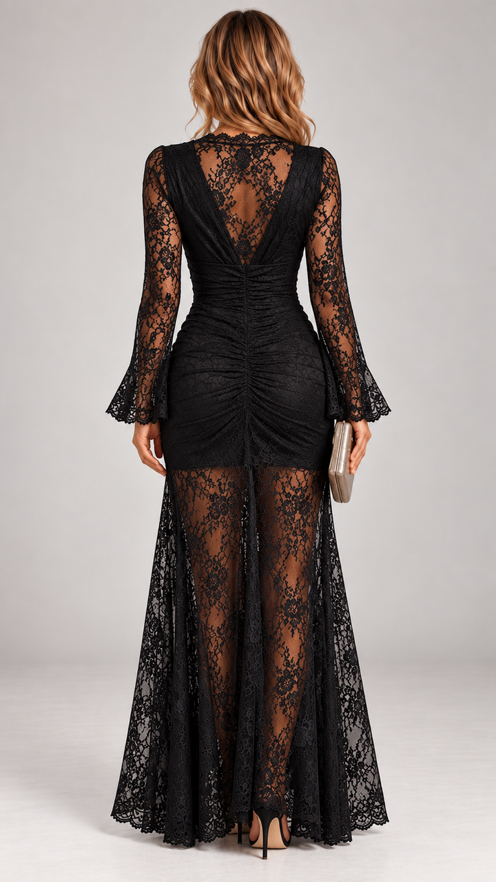 Long Lace Evening Maxi Dress with V-Neck and Side Slit 5