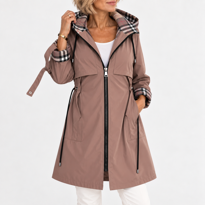 Women's Waterproof Zip-Up Coat with Hood, Windproof, Fitted Waist 1