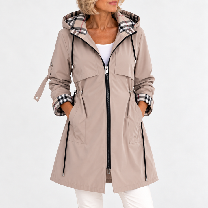 Women's Waterproof Zip-Up Coat with Hood, Windproof, Fitted Waist 2