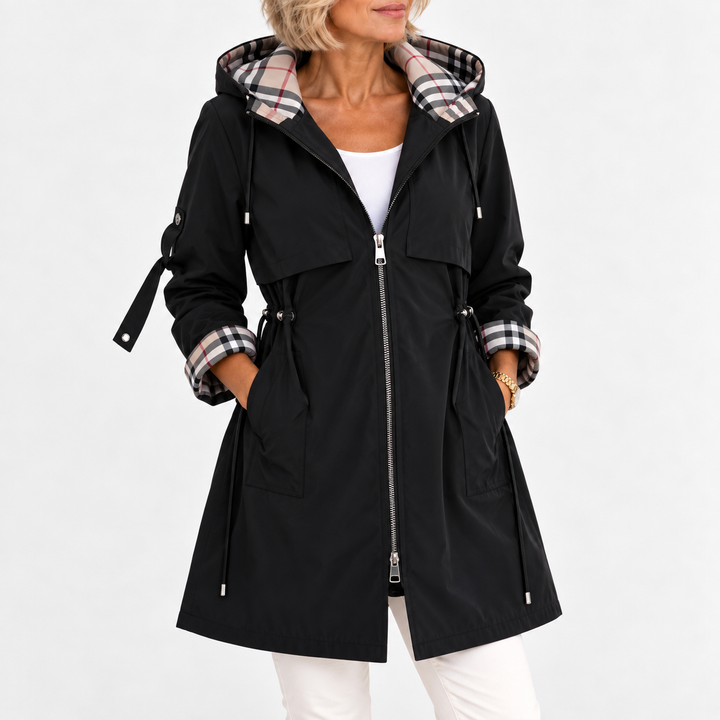 Women's Waterproof Zip-Up Coat with Hood, Windproof, Fitted Waist 4