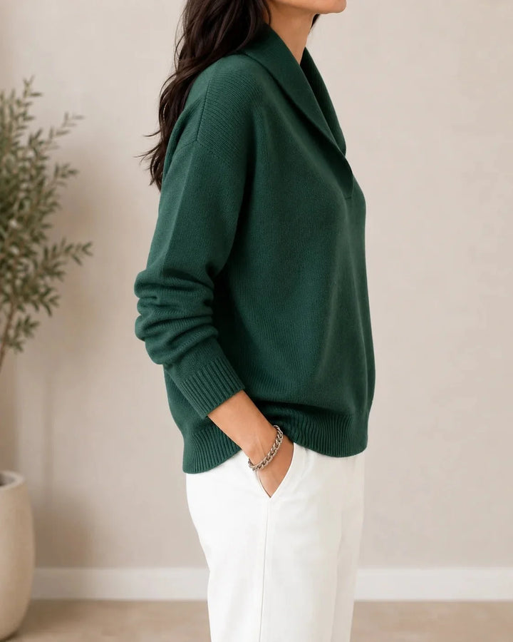 Soft V-Neck Sweater with Shawl Collar 3