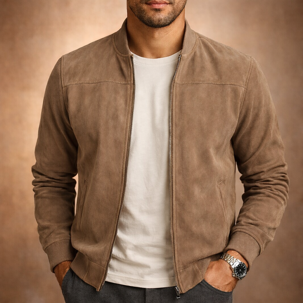 Men's Suede-Look Bomber Jacket - Lightweight Smart Casual Outerwear 1
