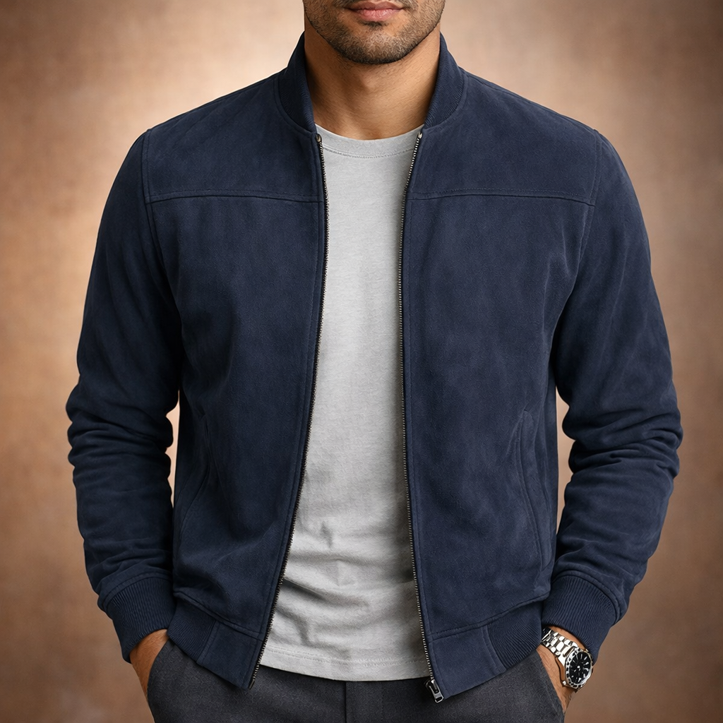 Men's Suede-Look Bomber Jacket - Lightweight Smart Casual Outerwear 3