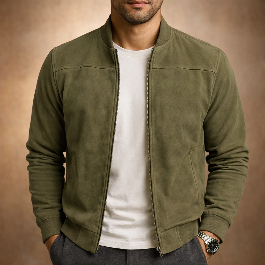 Men's Suede-Look Bomber Jacket - Lightweight Smart Casual Outerwear 2