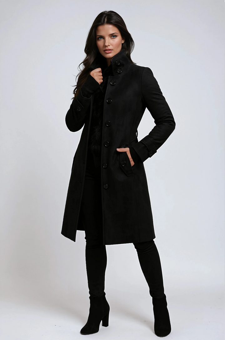 Women's Long Coat with Stand-Up Collar, Modern Chic Style 4