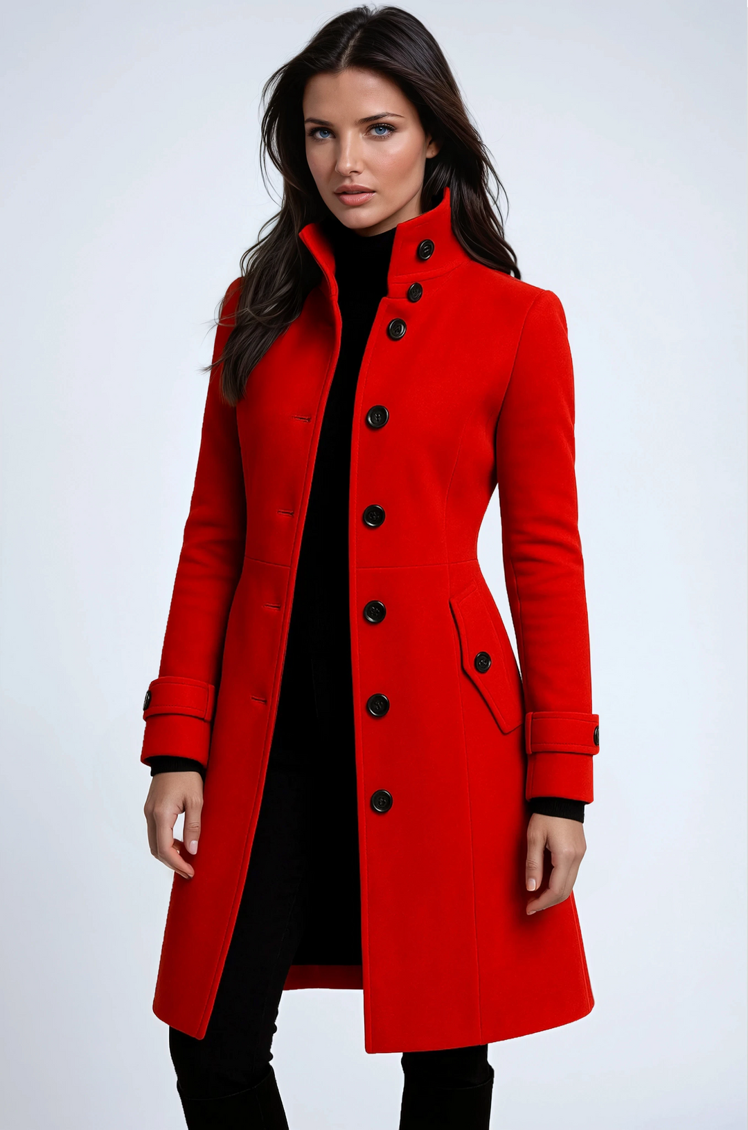 Women's Long Coat with Stand-Up Collar, Modern Chic Style 3