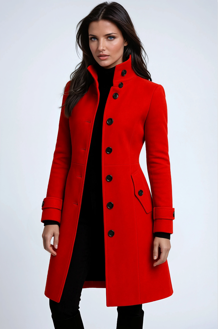 Women's Long Coat with Stand-Up Collar, Modern Chic Style 3