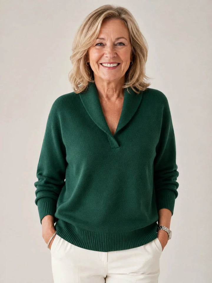 Soft V-Neck Sweater with Shawl Collar 1
