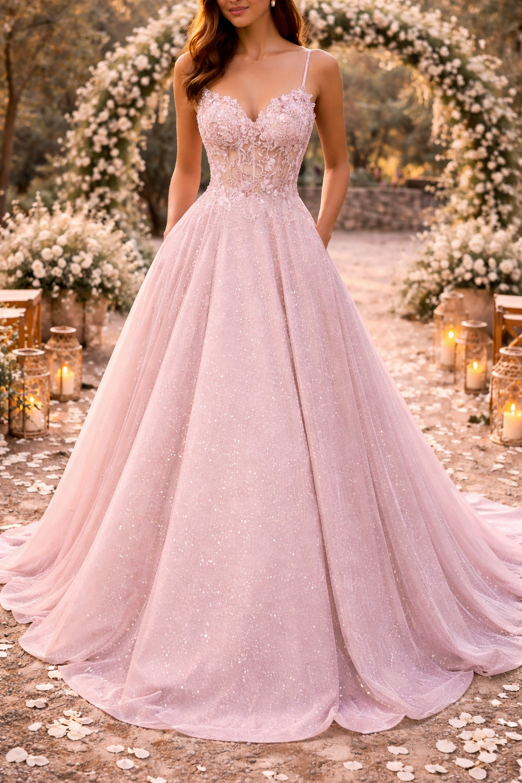 Women's Wedding Guest Dress with Embroidered Tulle Skirt 1