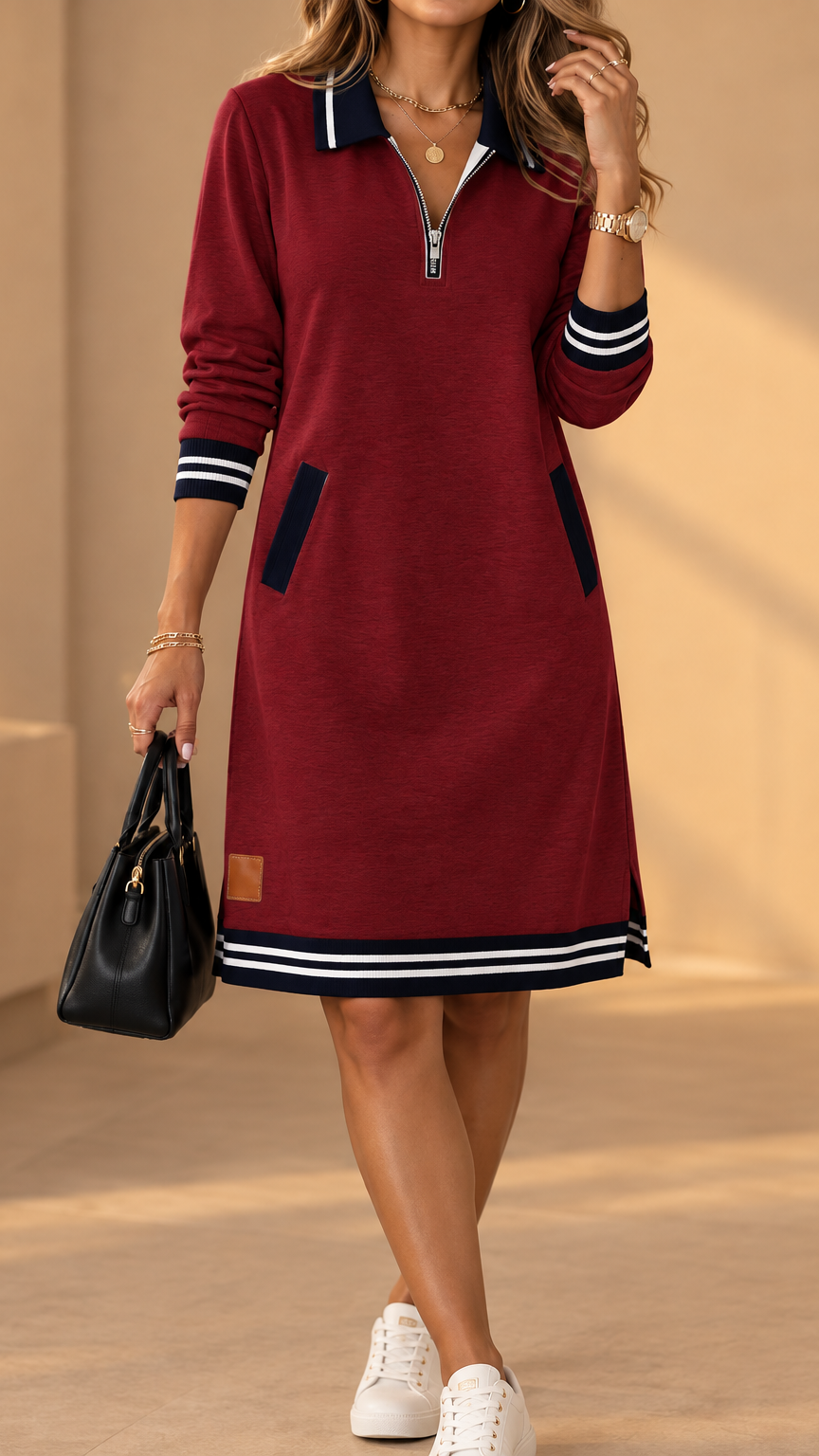 Elegant Polo Dress with Collar and Long Sleeves 3