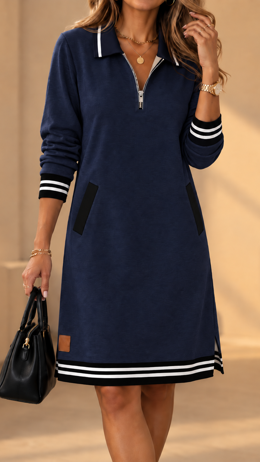Elegant Polo Dress with Collar and Long Sleeves 2