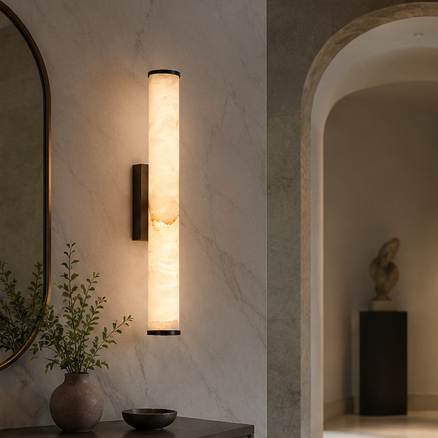 Spanish Marble Copper-Tone Wall Sconce, Modern Minimalist LED Wall Light 5