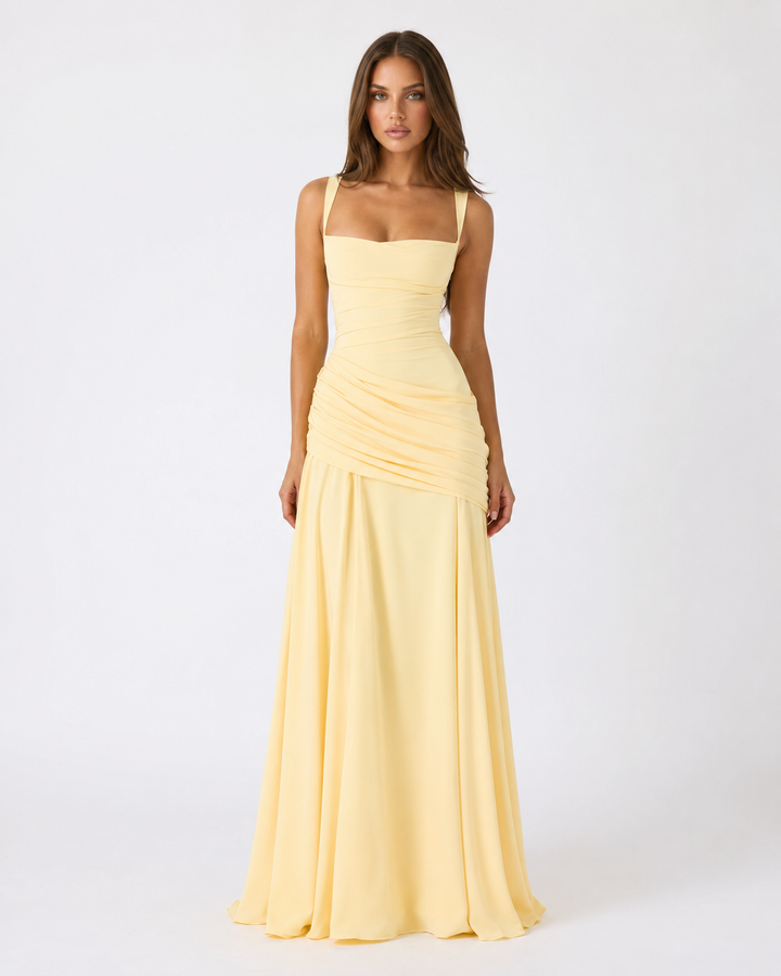 Women's Maxi Dress with Square Neck, Gathered Waist & Back Lace-Up 4