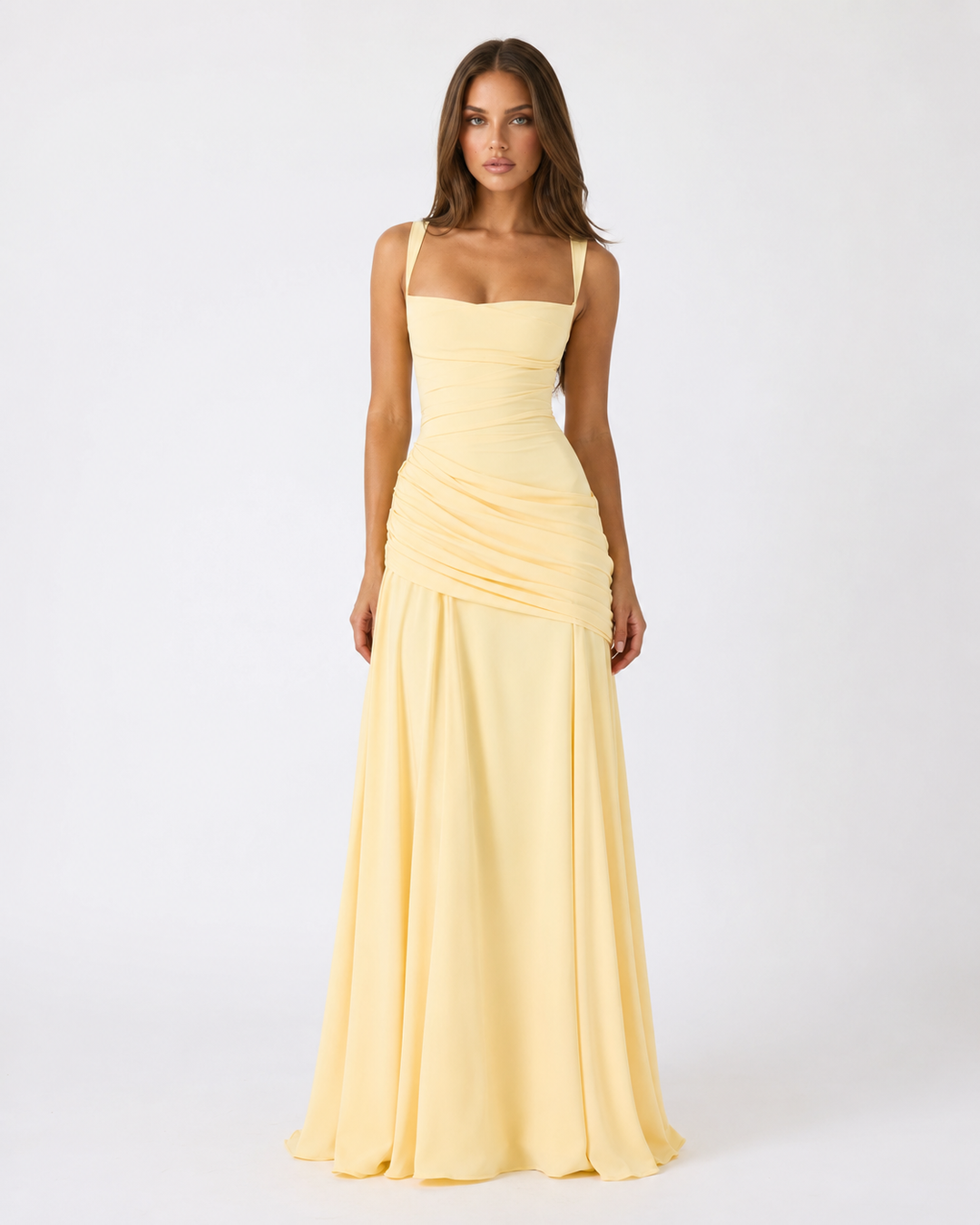 Women's Maxi Dress with Square Neckline and Side Draping 4