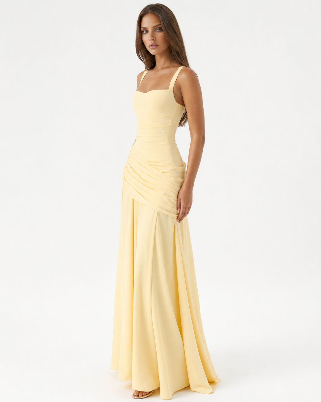 Women's Maxi Dress with Square Neck, Gathered Waist & Back Lace-Up 2