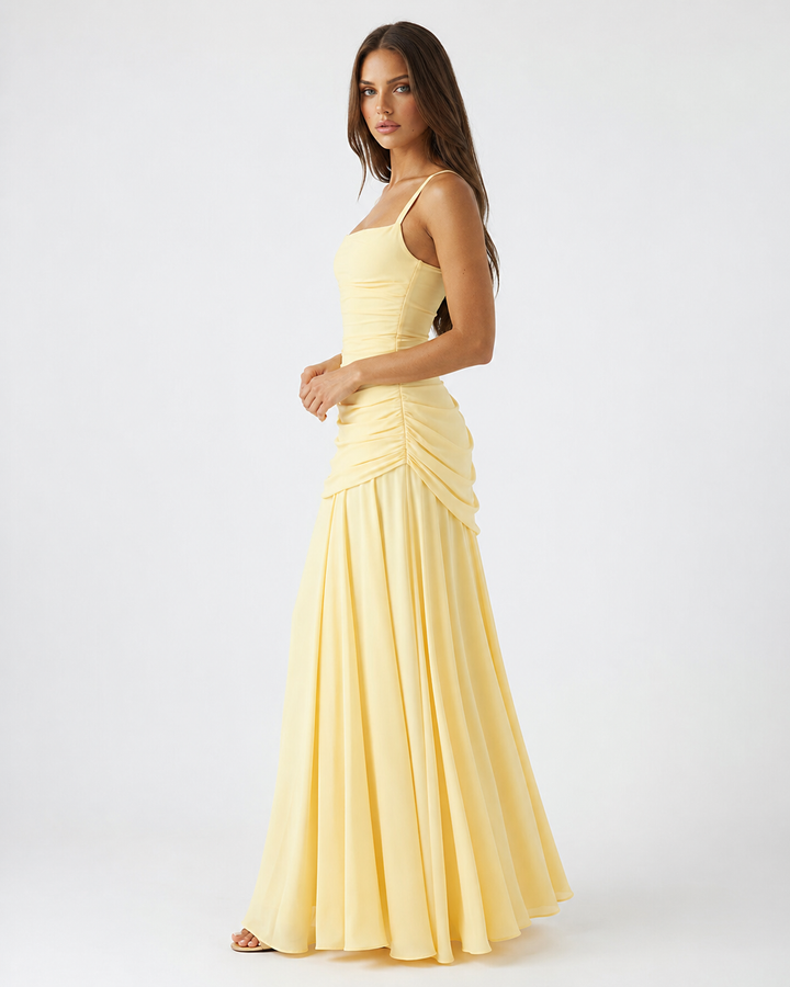 Women's Maxi Dress with Square Neck, Gathered Waist & Back Lace-Up 3