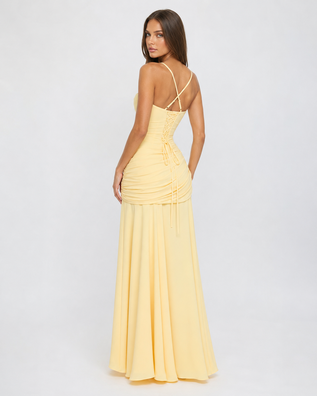 Women's Maxi Dress with Square Neck, Gathered Waist & Back Lace-Up 5