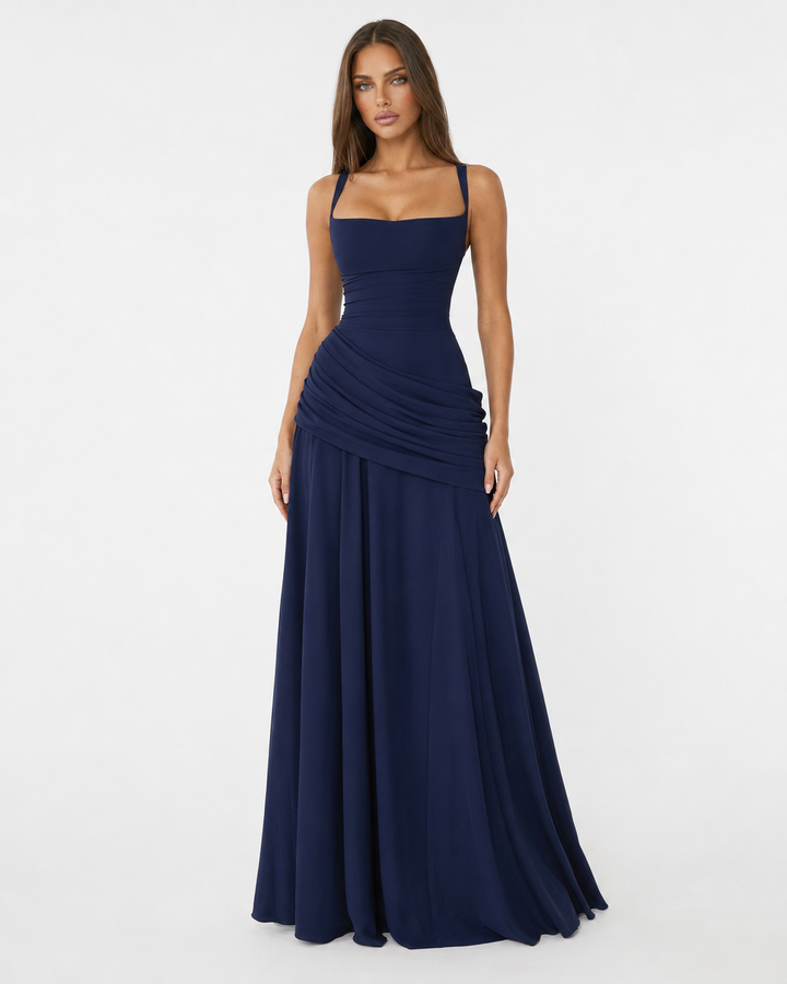 Women's Maxi Dress with Square Neck, Gathered Waist & Back Lace-Up 15