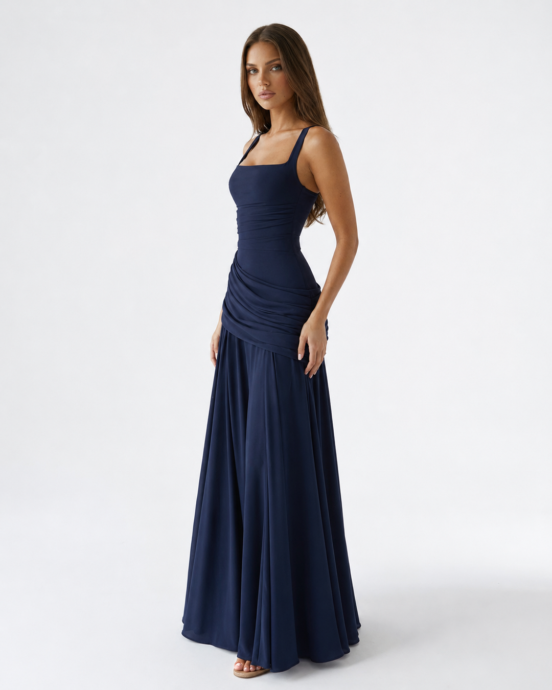 Women's Maxi Dress with Square Neck, Gathered Waist & Back Lace-Up 6