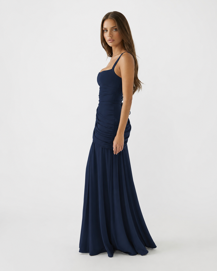 Women's Maxi Dress with Square Neck, Gathered Waist & Back Lace-Up 7