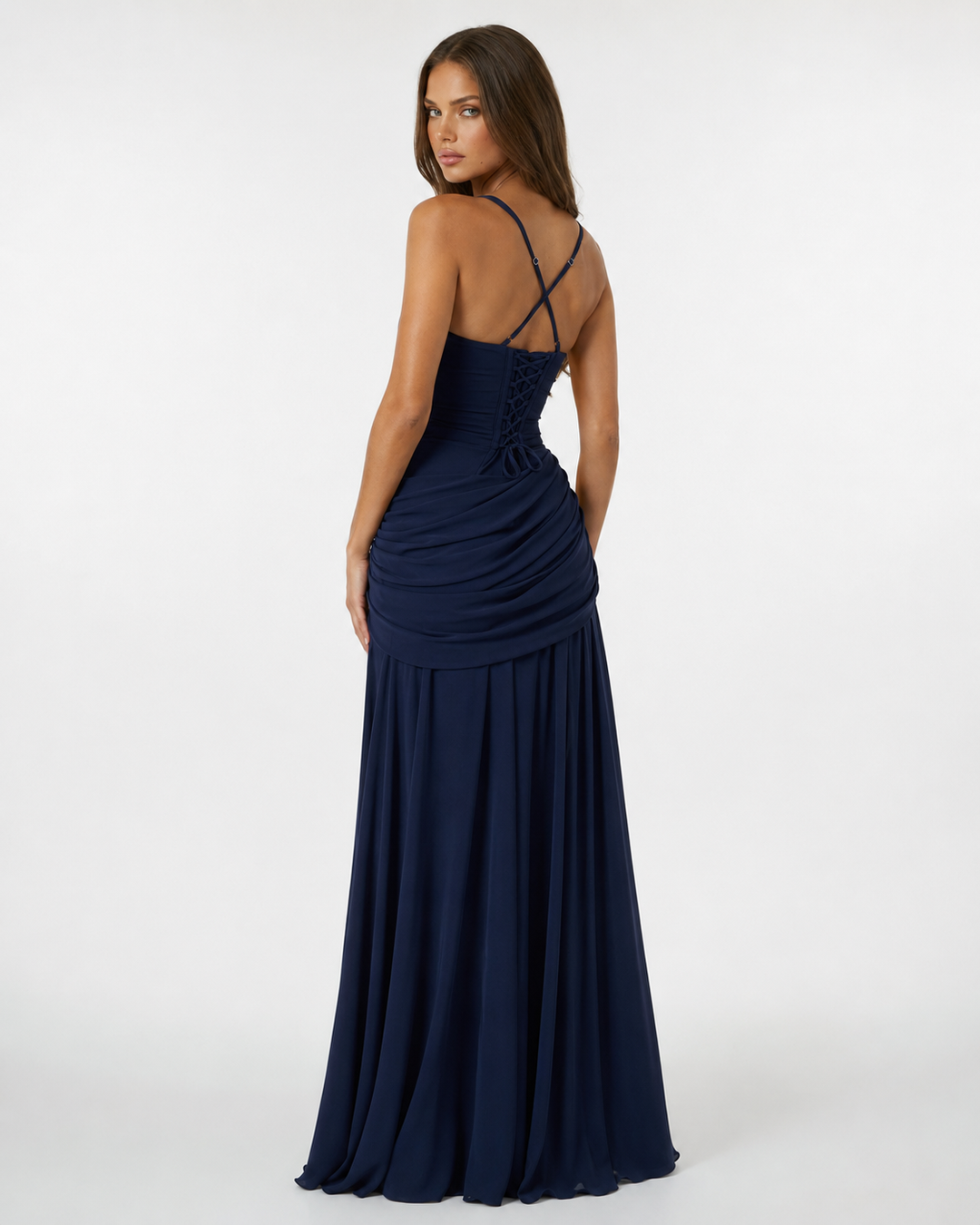 Women's Maxi Dress with Square Neck, Gathered Waist & Back Lace-Up 8