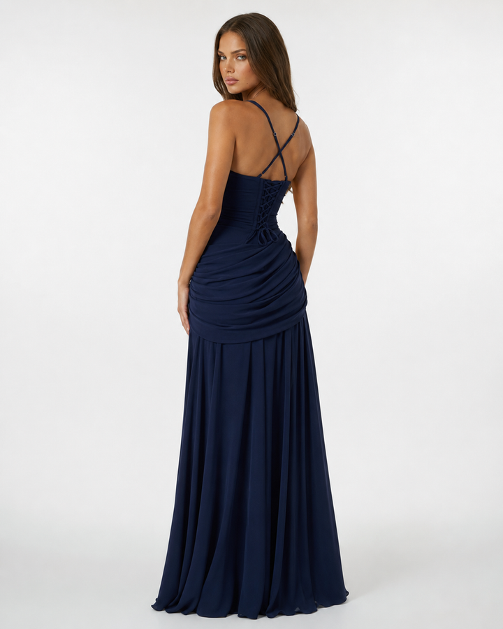 Women's Maxi Dress with Square Neck, Gathered Waist & Back Lace-Up 8