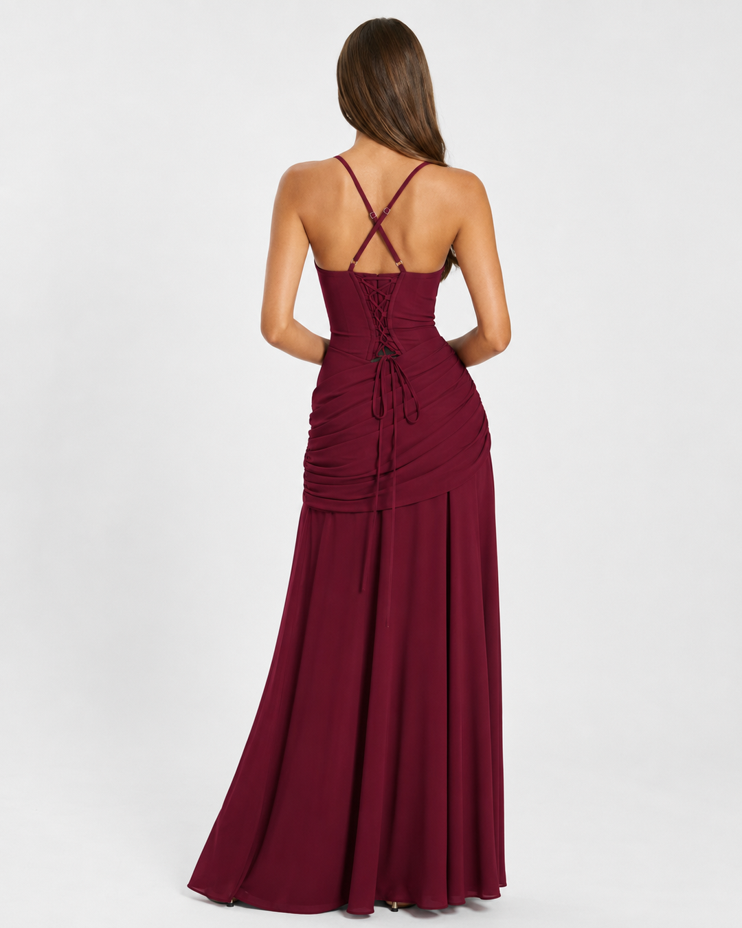 Women's Maxi Dress with Square Neck, Gathered Waist & Back Lace-Up 11