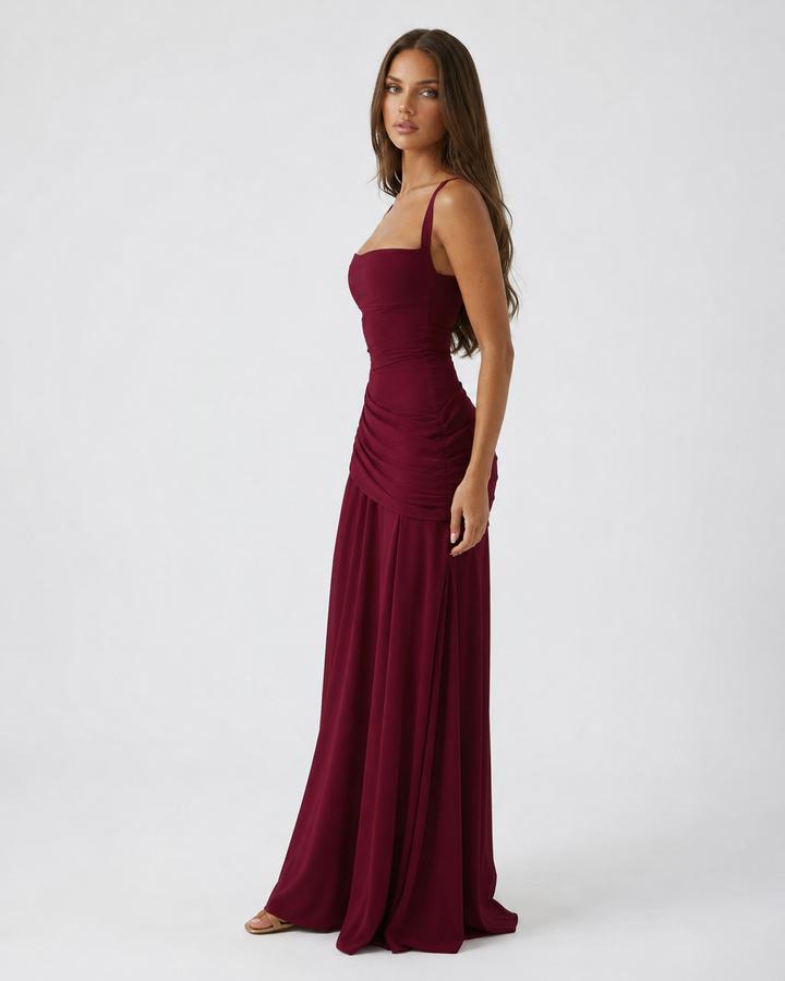 Women's Maxi Dress with Square Neck, Gathered Waist & Back Lace-Up 10