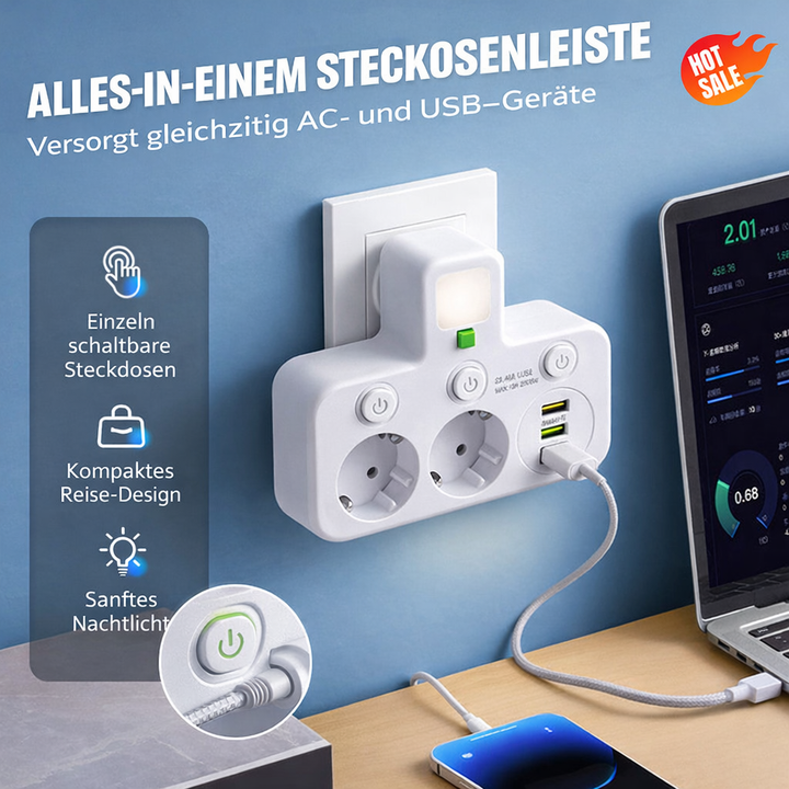 Power Strip with USB and Switches | Multi-Outlet Surge Protector 2500W 2