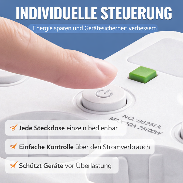 Power Strip with USB and Switches | Multi-Outlet Surge Protector 2500W 3