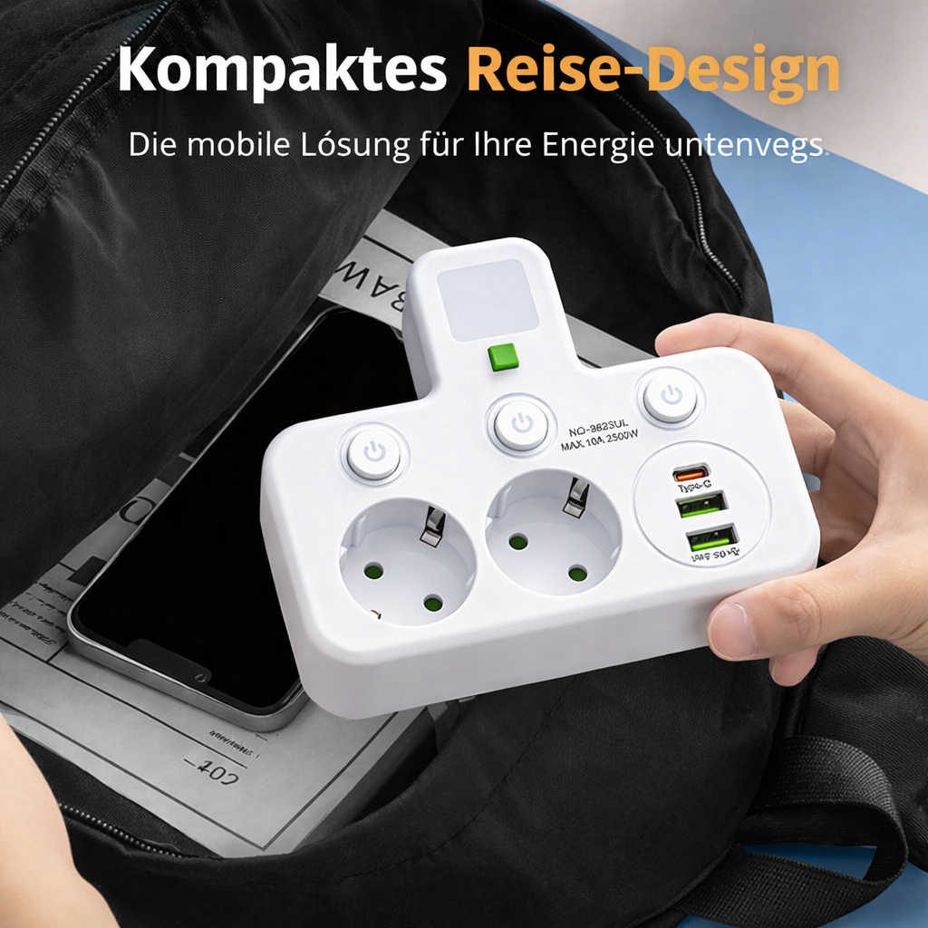 Power Strip with USB and Switches | Multi-Outlet Surge Protector 2500W 7