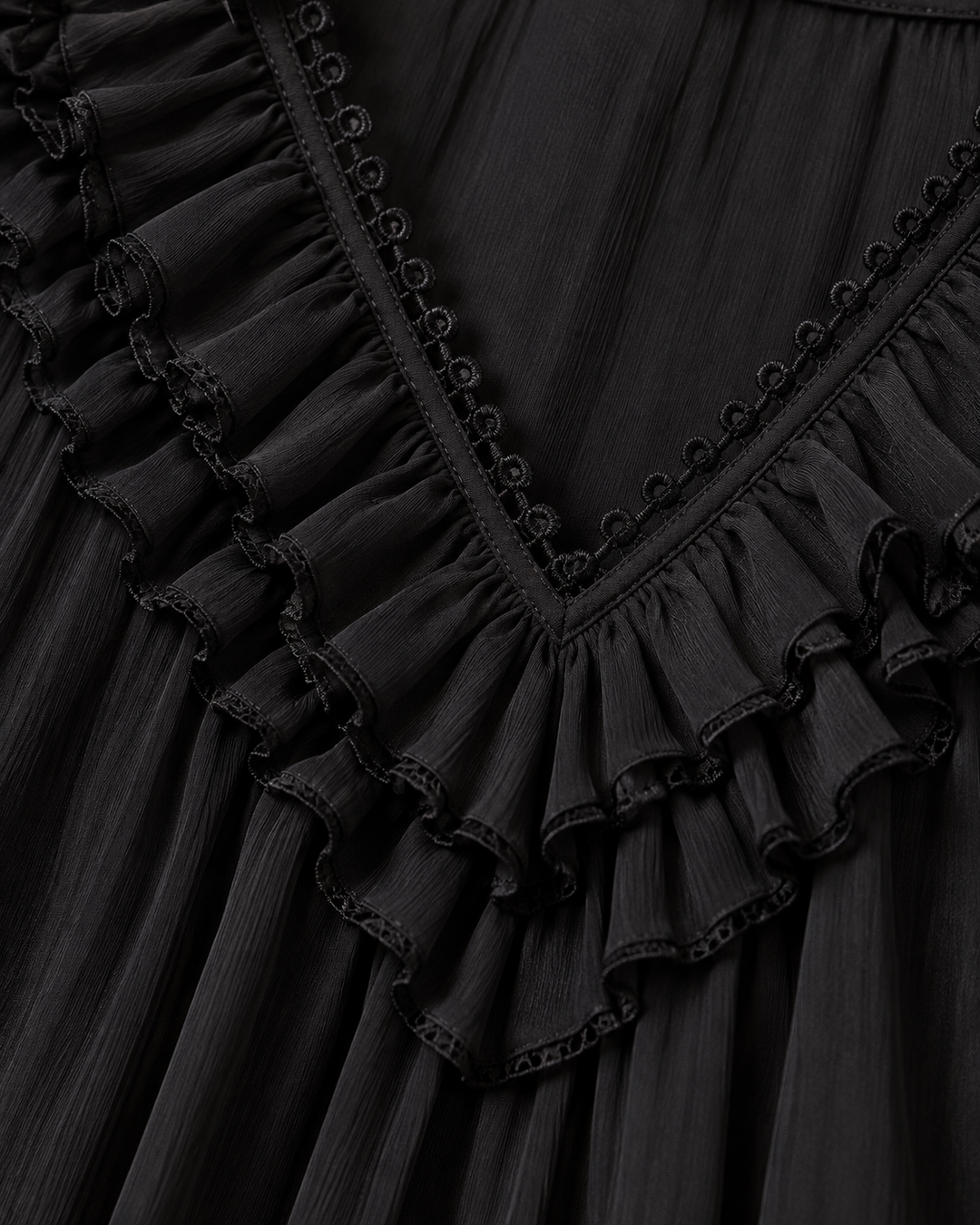 Flowy Ruffled Dress with V-Neck and Sheer Long Sleeves 5