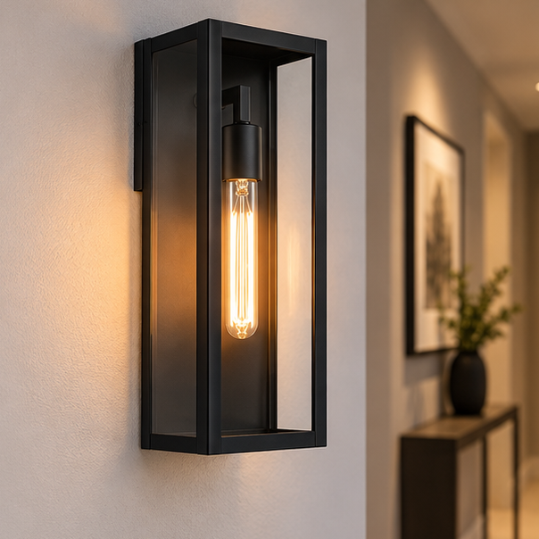 Modern Black Outdoor Wall Lantern with Clear Glass, Dusk to Dawn Sensor 4