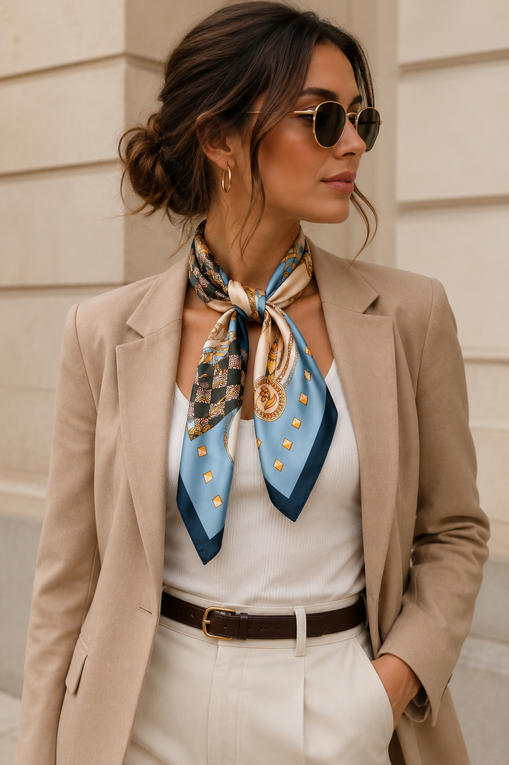 Women's Printed Satin Square Scarf for Hair and Bag 1