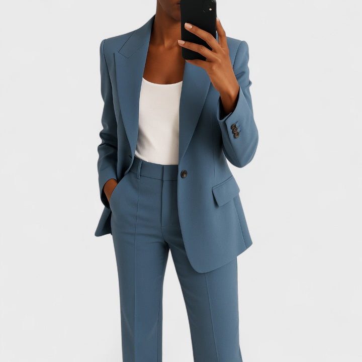 Women's Matching Blazer and Pants Set, Stretch Fabric, Wrinkle-Resistant Two-Piece 1