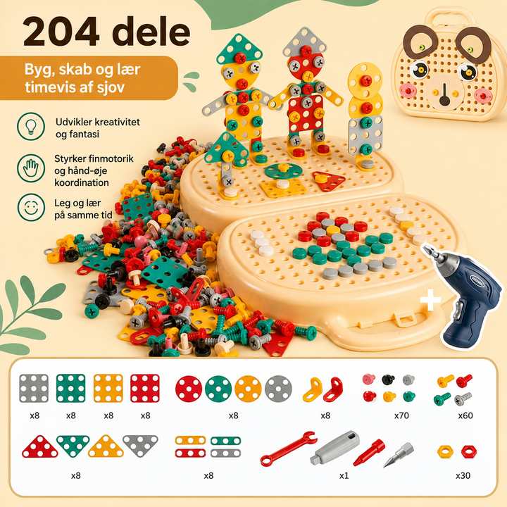 Montessori Building Toolbox Set for Kids with Toy Drill, 204 Pieces 5