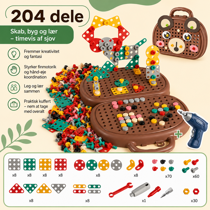 Montessori Building Toolbox Set for Kids with Toy Drill, 204 Pieces 4