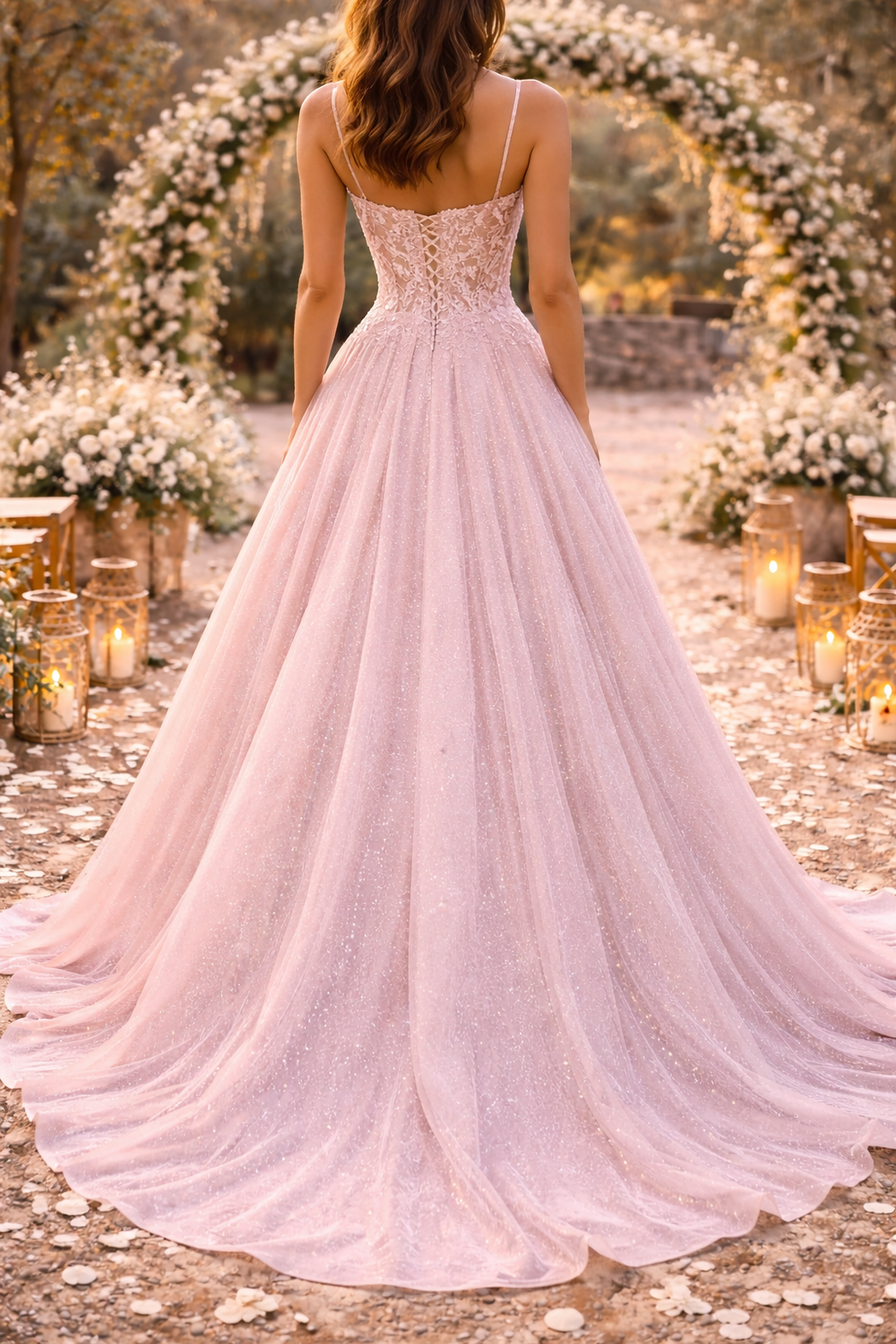 Women's Wedding Guest Dress with Embroidered Tulle Skirt 2