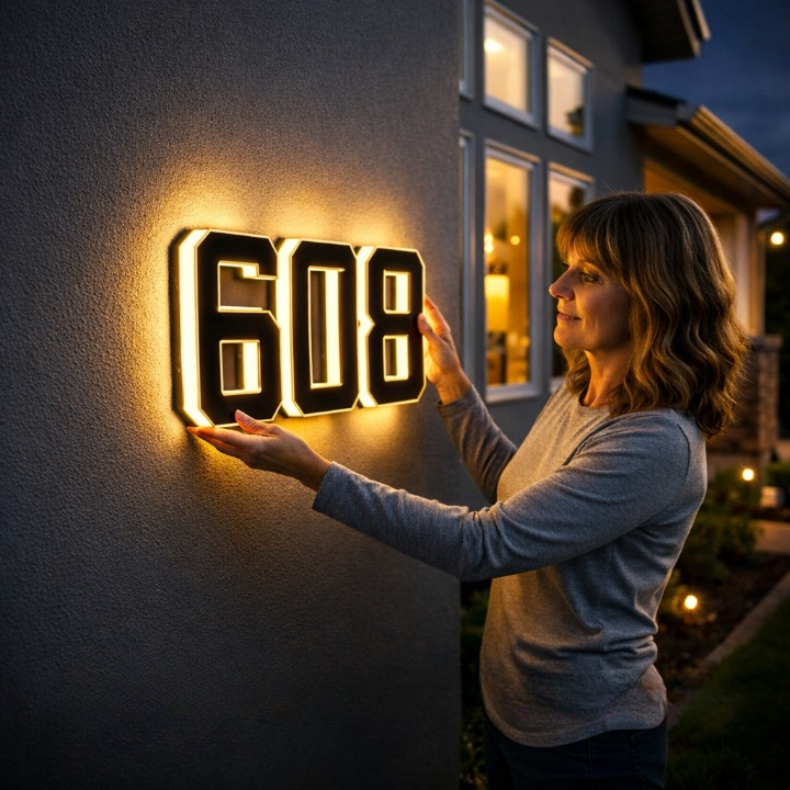 Solar House Number Sign with LED Backlight – Lights Up Automatically at Dusk 1
